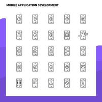 conjunto de iconos de línea de desarrollo de aplicaciones móviles conjunto 25 iconos diseño de estilo minimalista vectorial conjunto de iconos negros paquete de pictogramas lineales vector