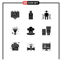 Modern Set of 9 Solid Glyphs and symbols such as chef seo body sales filter Editable Vector Design Elements