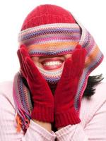 Attractive Woman With Colorful Scarf Over Eyes photo