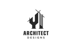 letra y diseño de logotipo de arquitectura de edificio moderno simple con gráfico de rascacielos de arte lineal vector