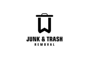 Letter W for junk removal logo design, environmentally friendly garbage disposal service, simple minimalist design icon. vector