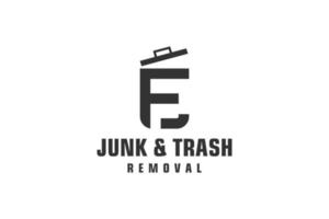 Letter F for junk removal logo design, environmentally friendly garbage disposal service, simple minimalist design icon. vector