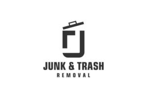 Letter J for junk removal logo design, environmentally friendly garbage disposal service, simple minimalist design icon. vector