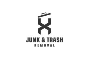 Letter X for junk removal logo design, environmentally friendly garbage disposal service, simple minimalist design icon. vector