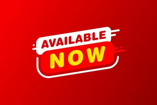 available now banner. available now speech bubble label set. available now sign