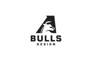 logotipo de letra a, logotipo de toro, logotipo de toro de cabeza, elemento de plantilla de diseño de logotipo de monograma vector