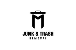 Letter M for junk removal logo design, environmentally friendly garbage disposal service, simple minimalist design icon. vector