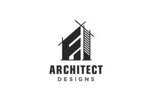 letra f diseño de logotipo de arquitectura de edificio moderno simple con gráfico de rascacielos de arte lineal vector