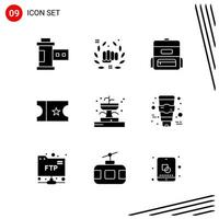 colección de 9 iconos vectoriales en estilo sólido. símbolos de glifos perfectos de píxeles para web y móvil. signos de icono sólido sobre fondo blanco. 9 iconos. vector