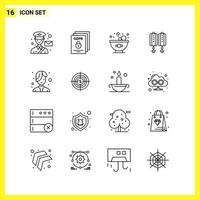 16 Icon Set. Simple Line Symbols. Outline Sign on White Background for Website Design Mobile Applications and Print Media. vector