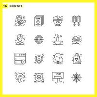 16 Icon Set. Simple Line Symbols. Outline Sign on White Background for Website Design Mobile Applications and Print Media. vector