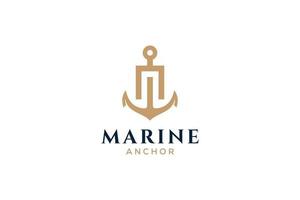 Letter N monogram, Anchor logotype. Logo of yacht club, maritime emblem. vector