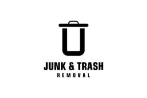 Letter U for junk removal logo design, environmentally friendly garbage disposal service, simple minimalist design icon. vector