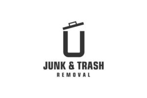 Letter U for junk removal logo design, environmentally friendly garbage disposal service, simple minimalist design icon. vector