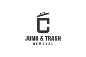 Letter C for junk removal logo design, environmentally friendly garbage disposal service, simple minimalist design icon. vector