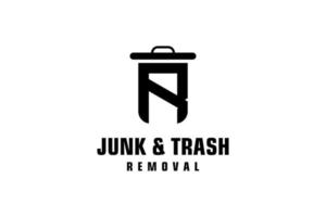 Letter R for junk removal logo design, environmentally friendly garbage disposal service, simple minimalist design icon. vector