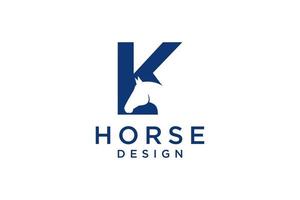 The logo design with the initial letter K is combined with a modern and professional horse head symbol vector