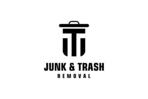 Letter T for junk removal logo design, environmentally friendly garbage disposal service, simple minimalist design icon. vector