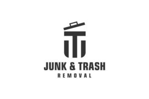 Letter T for junk removal logo design, environmentally friendly garbage disposal service, simple minimalist design icon. vector