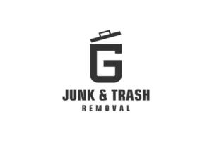 Letter G for junk removal logo design, environmentally friendly garbage disposal service, simple minimalist design icon. vector