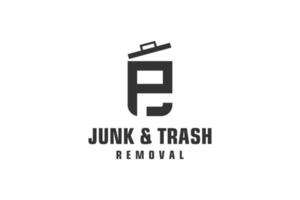 Letter P for junk removal logo design, environmentally friendly garbage disposal service, simple minimalist design icon. vector