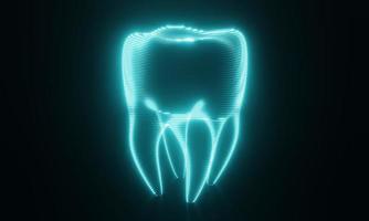 bucle ininterrumpido de escaneo de dientes hud azul y rotación sobre fondo negro. tecnología y concepto médico. foto