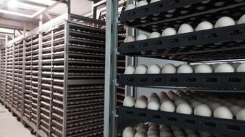 Chicken eggs in the trolley, are eggs that are ready to be hatched into the hatchery. temporary egg stock containers.selective focus on eggs. photo