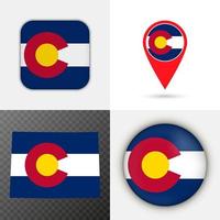 Set of Colorado state flag. Vector illustration.