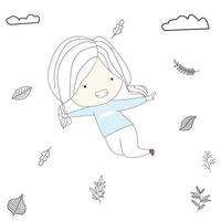 vector illustration of beautiful girl flying hover