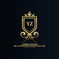 letra yz inicial con plantilla real.elegante con vector de logotipo de corona, ilustración de vector de logotipo de letras creativas.