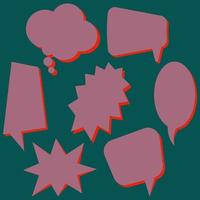 Set of purple speech bubbles without phrases on dark green background. Vector illustration.