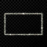 Silver glitter frame. Rectangle vertical frame with shiny stars and sparkles. Vector illustration