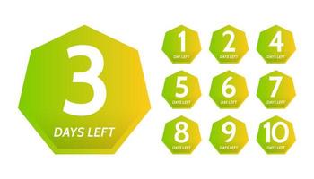 Number of days left. Set of ten colorful banners with countdown from 1 to 10. Vector illustration