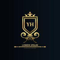 yh letra inicial con plantilla real.elegante con vector de logotipo de corona, ilustración de vector de logotipo de letras creativas.