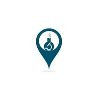 Flask Laboratory Glass map pin shape concept logo. laboratory logo. laboratory microscope logo. lab beaker and microscope logo. vector