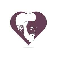 Man beard hipster barbershop vector emblem. Bearded man's face, hipster character. Barber shop heart shape concept logo.