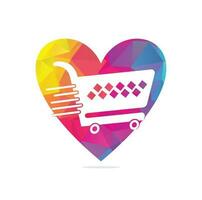 Diseño de logotipo vectorial de concepto de forma de corazón de carrito de compras. diseño de logotipo de compras. icono de la aplicación de compras en línea. vector