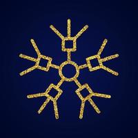 Gold glitter snowflake on dark blue background. Christmas and New Year decoration elements. Vector illustration.