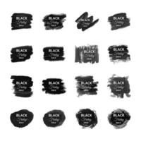 Set of sixteen black friday sale banners. White text on dark grunge brush stroke. Vector illustration