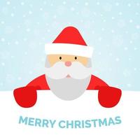 Greeting card with Santa Claus and falling snow. Merry Christmas background. Vector illustration