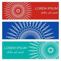Set of abstract horizontal header banners with geometric circular elements and place for text. Colorful backgrounds for web design. Vector illustration