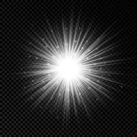 Light effect of lens flares. White glowing lights starburst effects with sparkles. Vector illustration