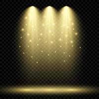 Cold yellow lighting with three spotlights. Scene illumination effects. Vector illustration