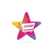 Shopping cart star shape concept vector logo design. Shopping logo design. On-line shopping app icon.