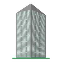 un edificio moderno de gran altura sobre un fondo blanco. vista del edificio desde abajo. ilustración vectorial isométrica. vector