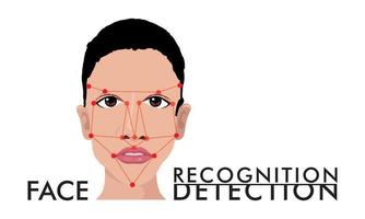 icono de reconocimiento y detección de rostro de mujer, reconocimiento del sistema de identidad. verificación e identificación de escáner digital de seguridad. símbolo vectorial biométrico de análisis humano. Reconocimiento facial preciso. vector