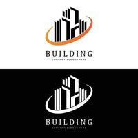 logotipo de construcción, vector de arquitecto residencial, diseño adecuado para la construcción de edificios, apartamento, vivienda