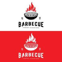 logotipo de barbacoa, vector de comida a la parrilla, diseño adecuado para restaurante, parrillada, carne ahumada