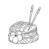 desayuno de dim sum en estilo de garabato dibujado a mano. elemento de comida asiática aislado sobre fondo blanco. vector