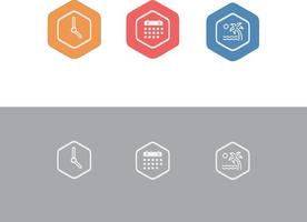 Clock figure carved into a hexagon. Set of clock vector icons. Time and clock line icons. Vector linear icon set.Clock icon in trendy flat style isolated on background.